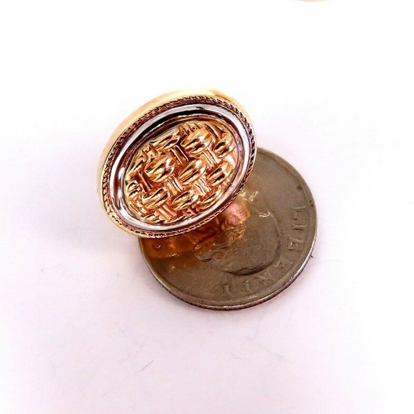 14kt Gold Cross Thread Deco Oval Frame Earrings Om - Picture 4 of 6